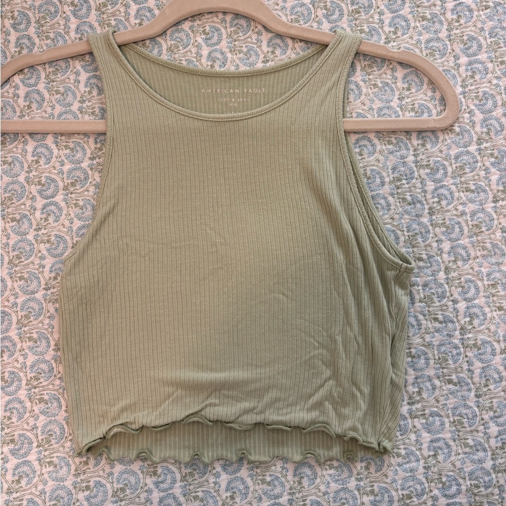 American Eagle Outfitters Sage Ribbed Tank Top
